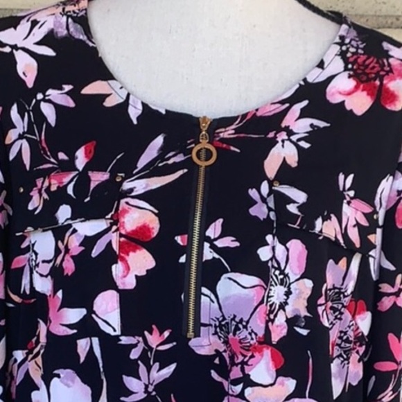 Croft & Barrow Black Floral Cuffed Sleeves Flowing Top NWOT - Picture 4 of 13